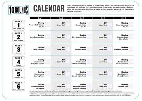 10 Rounds Workout Calendar